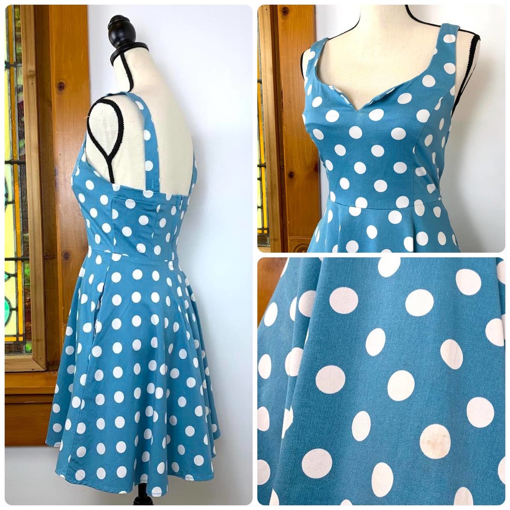 Vintage 90s Pinup Rockabilly Polka-dot Mini USA Made Dress - Picture 7 of 10